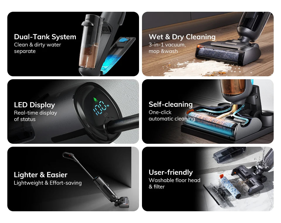 ILIFE W90 Pro Cordless Vacuum Cleaner Mop Wet & Dry, 7000Pa Suction, One Tap Self-Cleaning, Floor Washer, LED Display, Large Dual Water Tank, Upgraded W90