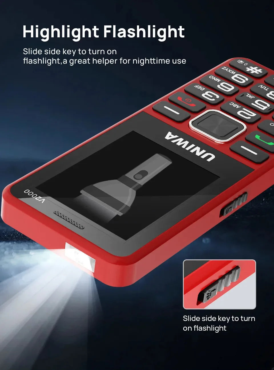 UNIWA V2000 4G VoLTE Keypad Phone 2.4 Inch Big Button Loud Volume Dual SlM 1700mAh Russia Hebrew Keyboard Feature Phones Elderly