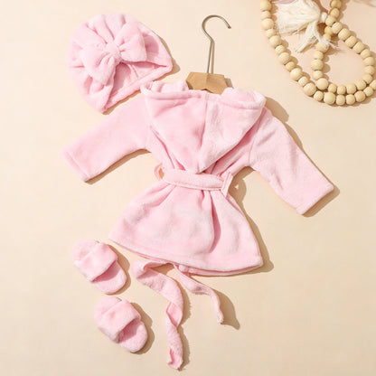 Newborn Photography Props Bathrobes Bath With Belt Shower Cap Outfit Photo Props for Infant Boys Girls Shoot  Accessories-HD