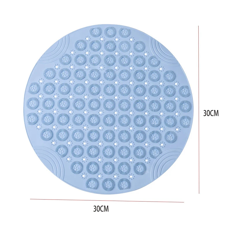 Bathroom Mat Anti-slip Sucker Round PVC Bath Mat with Drain Hole Silicone Bathing Rugs Foot Massage Pad Bathtub Soft Shower Mat