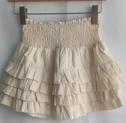 Streetwear Ruffles Mini Skirts Women Sweet Kawaii High Waist Lace A Line Skirt Summer Korean Fashion Black Ball Gown Skirts