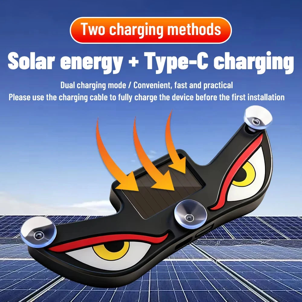 Solar Demon's Eye Car Lights Dynamic Expression Led Light Ambience Lamp Decoration Rechargeable Warning Lamps with Suction Cups