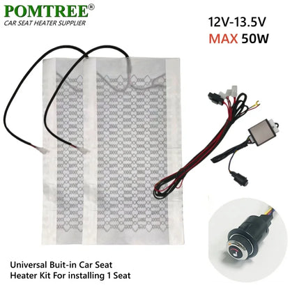 12V 50W Universal Built-in Car Seat Heater Kit Fit 1 Seat,2pcs Carbon Fiber heating Pads Single Control Switch with Harness