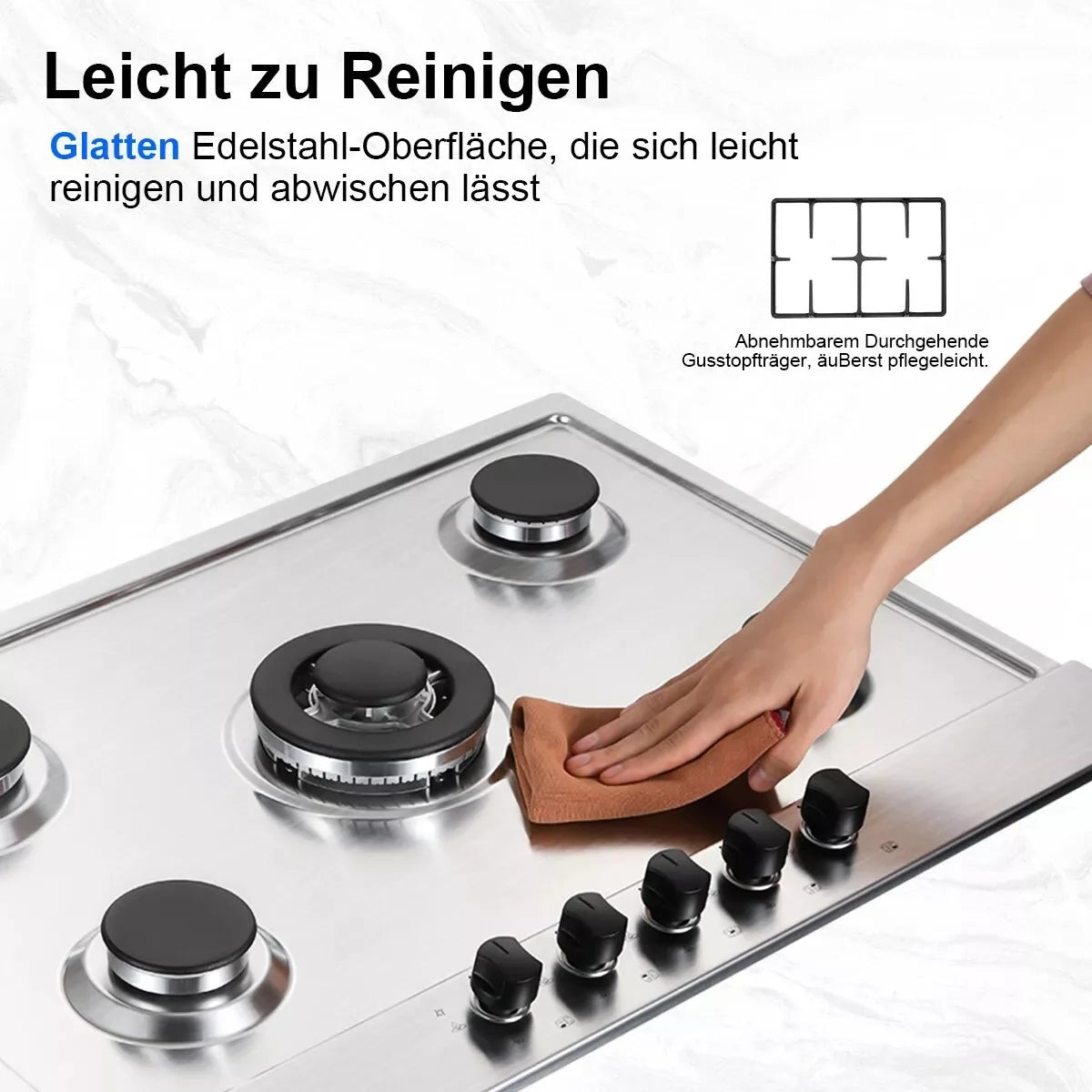 TopStrong 2/4/5 Burner 4200W Stainless Steel Auto Flame Protection Built-in for Natural Gas/Propane, Easy Clean, 30cm‌ Gas Hob