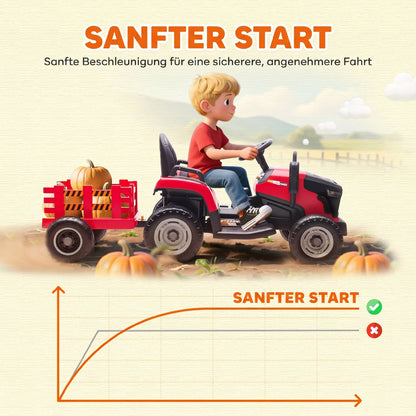Electric tractor for children, ride-on tractor, with remote control, gradual start, suitable for children aged 3 to 8, red, toy car for children, ride-on tractor, electric toy car for children