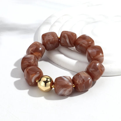 Acrylic Square Beads Elastic Bracelets for Women Boho Irregular Stone Shape Beaded Handmade Bracelet Bangle Retro Jewelry Gifts