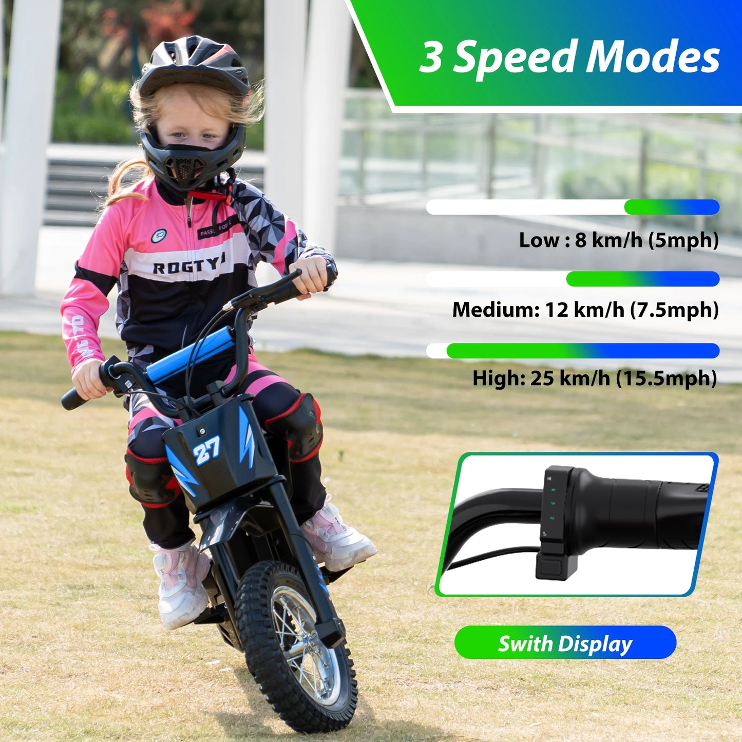 RCB KIDS R9X electric Motorbike child 300W, 36V 5.2Ah,15,5 MPH, 9,3 miles. Secure vehicle, perfect gift for children 3-12