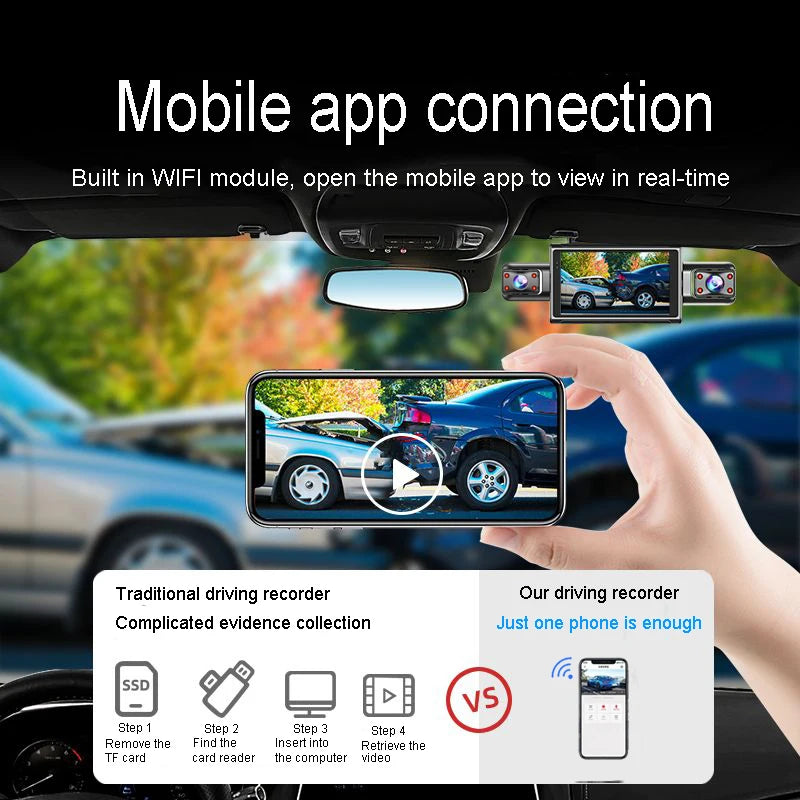 4K 4CH Hidden Dash Cam with APP Night Vision Motion Detection 24/7 Parking Monitor G-Sensor Loop Recording WDR Blackbox Car DVR
