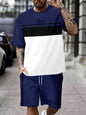 2026 Summer New Arrival Men's Casual Two-Piece Set Striped Print Short-Sleeve Shirt and Athletic Shorts Set Men's Fitness Set