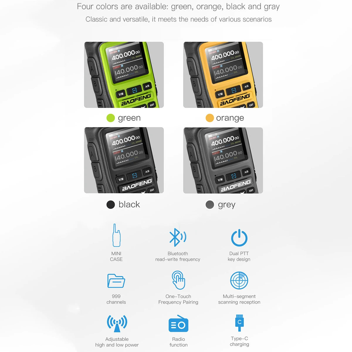 Baofeng UV-5R Mini Walkie Talkie Bluetooth Programming Wireless Copy Frequency Full Band 999CH AM FM Type-C Long Range Ham Radio