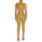 PVC Sleeveless Jumpsuit for Ladies, Wet Look, Shiny Patent Leather, O-Neck Bodycon, Tank Catsuit, Stretch Slim Rompers, Sexy