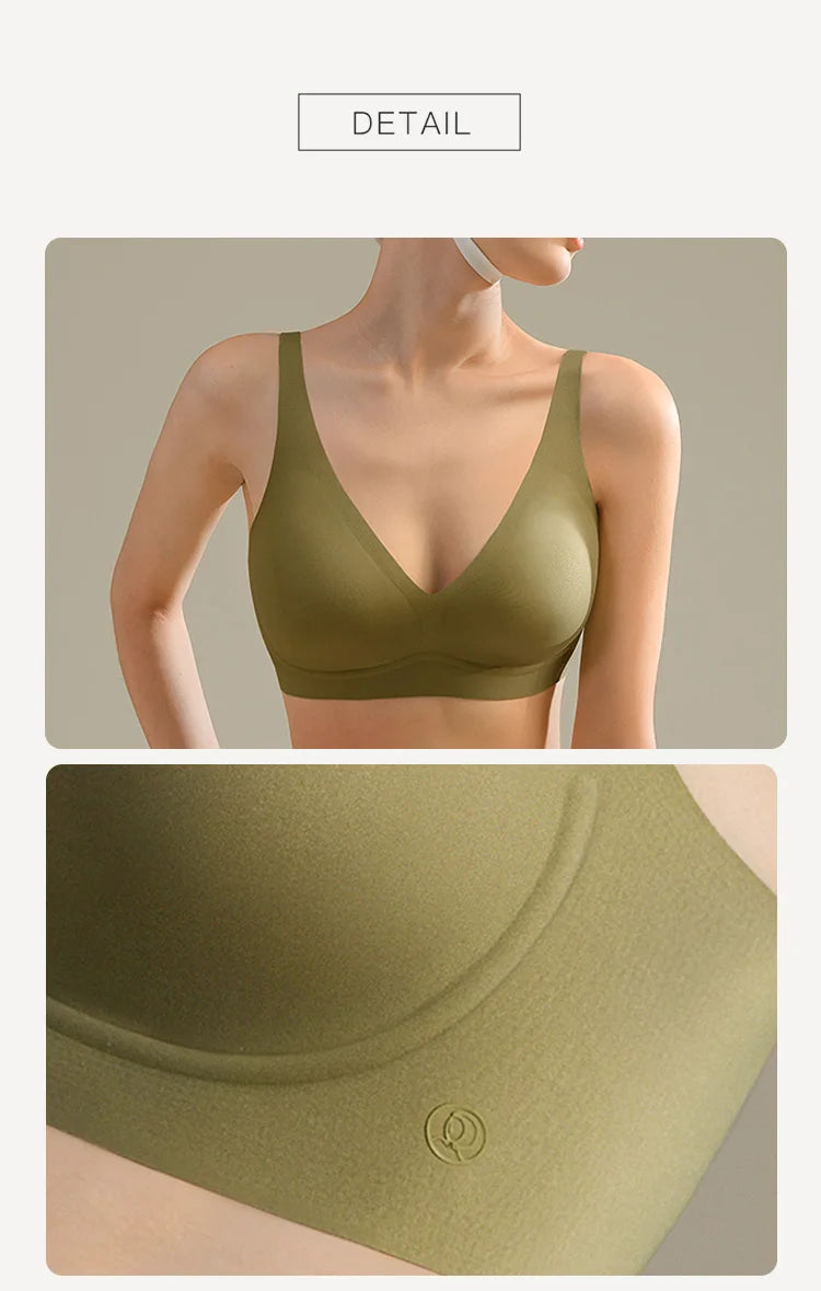 SUJIIN Sexy Seamless Wireless Bras for Women Push Up Padded Soft Support Invisible Lift V Neck Bralette Smooth Bra Female MX208