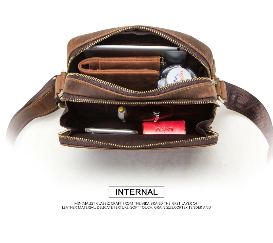 CONTACT'S Genuine Leather Men's Messenger Bag Vintage Sling Shoulder Bags for 7.9" iPad Mini High Quality Male Crossbody Bag Men