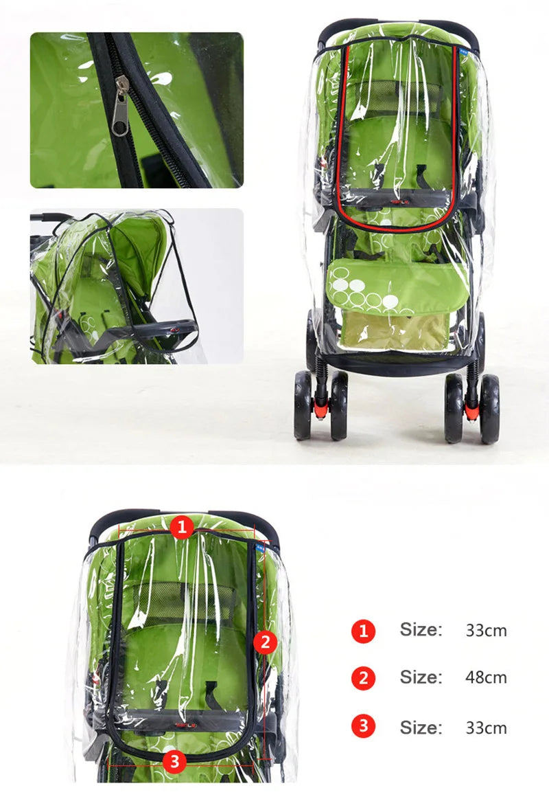Transparent Baby Trolley Rain Cover Universal Waterproof Breathable Stroller Raincoat Zipper Opens Umbrella for Cart Accessories