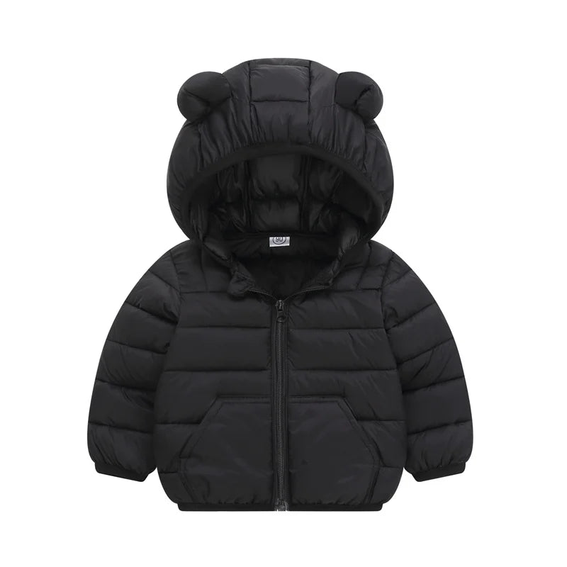 2024 Kid's Solid Color Jacket Boys Hooded Zipper Down Cotton Coat Autumn Winter New Girls Thickened Casual Cute Outerwear 2-6Y