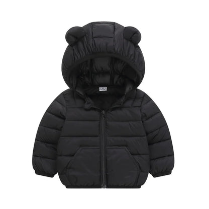 2024 Kid's Solid Color Jacket Boys Hooded Zipper Down Cotton Coat Autumn Winter New Girls Thickened Casual Cute Outerwear 2-6Y