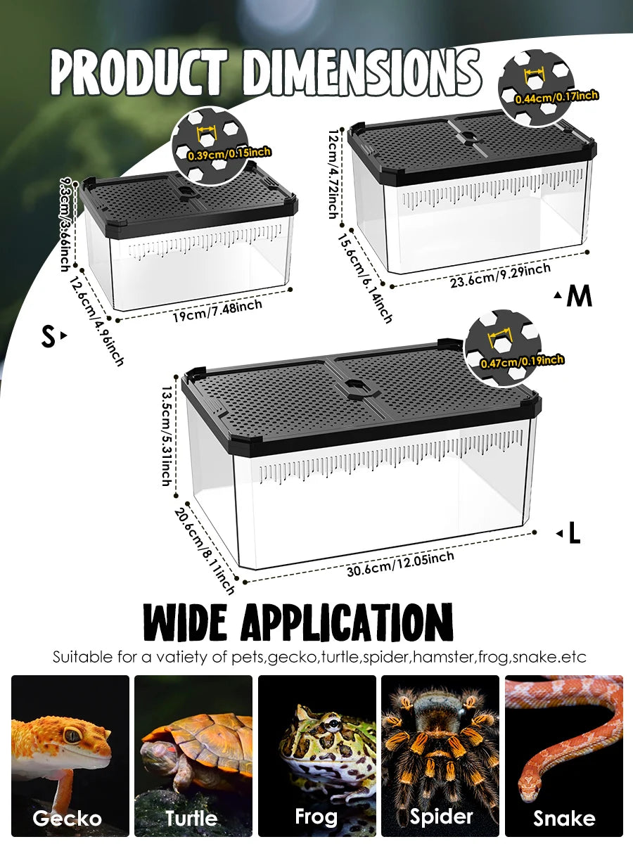 Magnetic Reptile Breeding Box with Sliding Cover Universal Design for Lizards Geckos Horned Frogs Snakes And Spiders