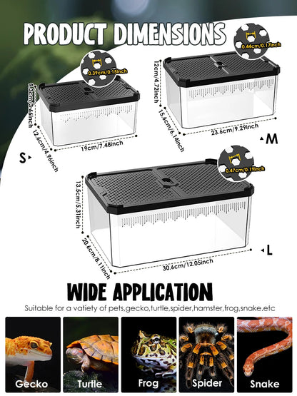 Magnetic Reptile Breeding Box with Sliding Cover Universal Design for Lizards Geckos Horned Frogs Snakes And Spiders