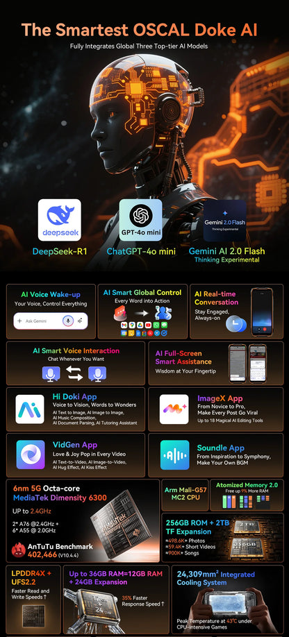 Blackview OSCAL PILOT 3 5G Mobile Phones AI Rugged Smartphone MTK 6300, 6.78' 2.4K Display 120Hz, 12GB 256GB, 7500mAh Phones