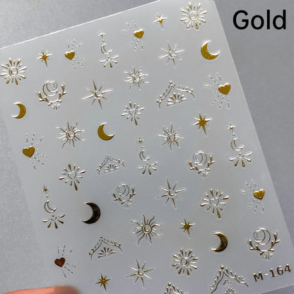 1pcs 5D Star Moon Nail Stickers Kawaii Pink Retro Bronzing Nail Art Sticker Decorations Decals DIY Adhesive Slider Accessories