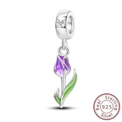 Original 925 Sterling Silver Charm Beads Clover Sunflower Tulip Carnation Pendant For Women Jewelry Fashion Gift
