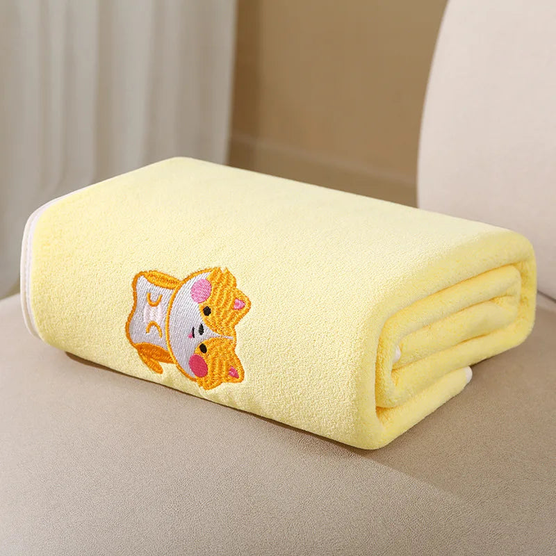 Baby Bath Towel Infant Swaddle Blanket Wrap Kids Cute Animal Embroidered Fleece Blanket Children's Soft Bathrobe Kids Blanket