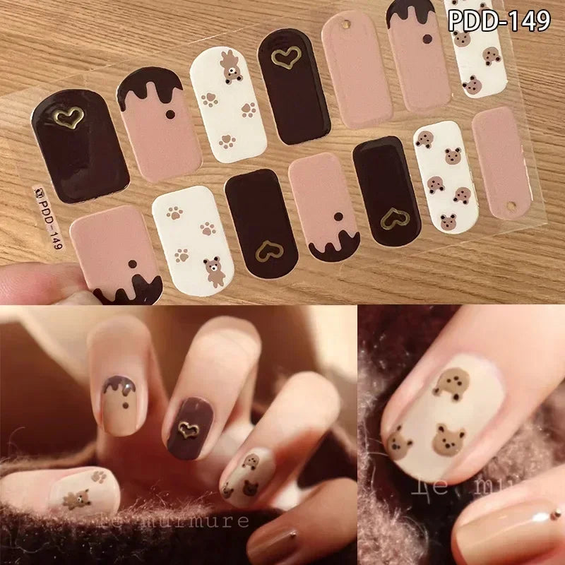 1PC Gel Nail Sticker Patch Slider Flower Gradient Color Back Glue Full Cover Waterproof Gel Nail Sticker UV Lamp Curing Manicur