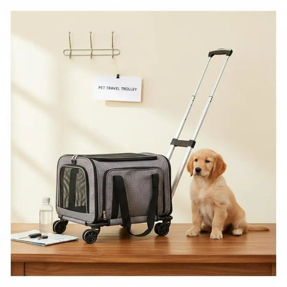 11.3kg Capacity - Foldable Pet Trolley Backpack - 600D Oxford Fabric - 4 Wheels & Storage Pockets - Ideal for Travel, Outings, Park, Shopping, Visiting - Portable Dog Cart