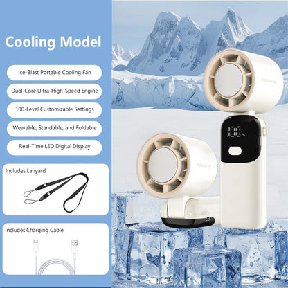 Lenovo Portable Fan Handheld Cooling Fan 100 Levels Foldable Rechargeable Strong Wind Air Cooler Digital Display Long Battery