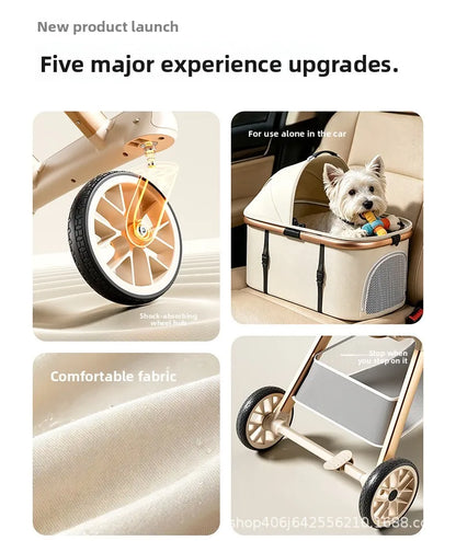 Twin Pet Cart Double Cabin Walking Pet Artifact Cat and Dog Outdoor Small and Medium Lightweight Foldable Double Layer Cart