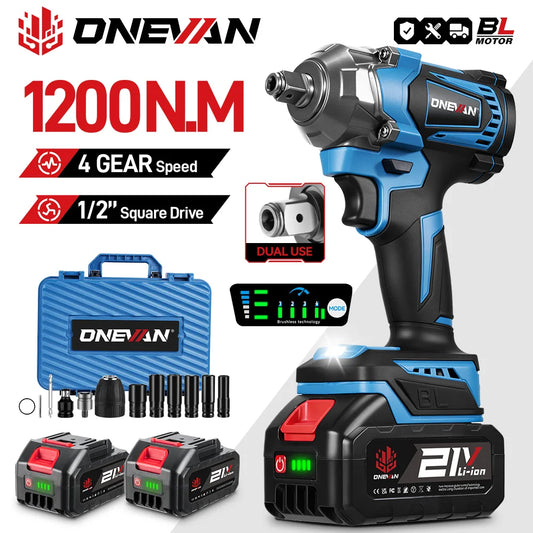 ONEVAN 1200N.M Brushless Electric Impact Wrench 1/2inch Cordless Torque Wrench Screwdriver Power Tool For Makita 18V Battery Pin