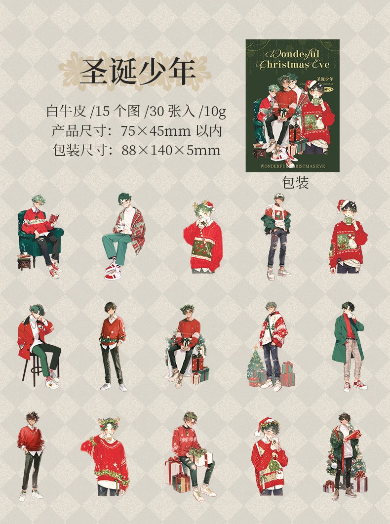 30sheets/pack Christmas Girl Stickers Aesthetic Stick Labels Decorative Diary Album Material Scrapbooking Supplies