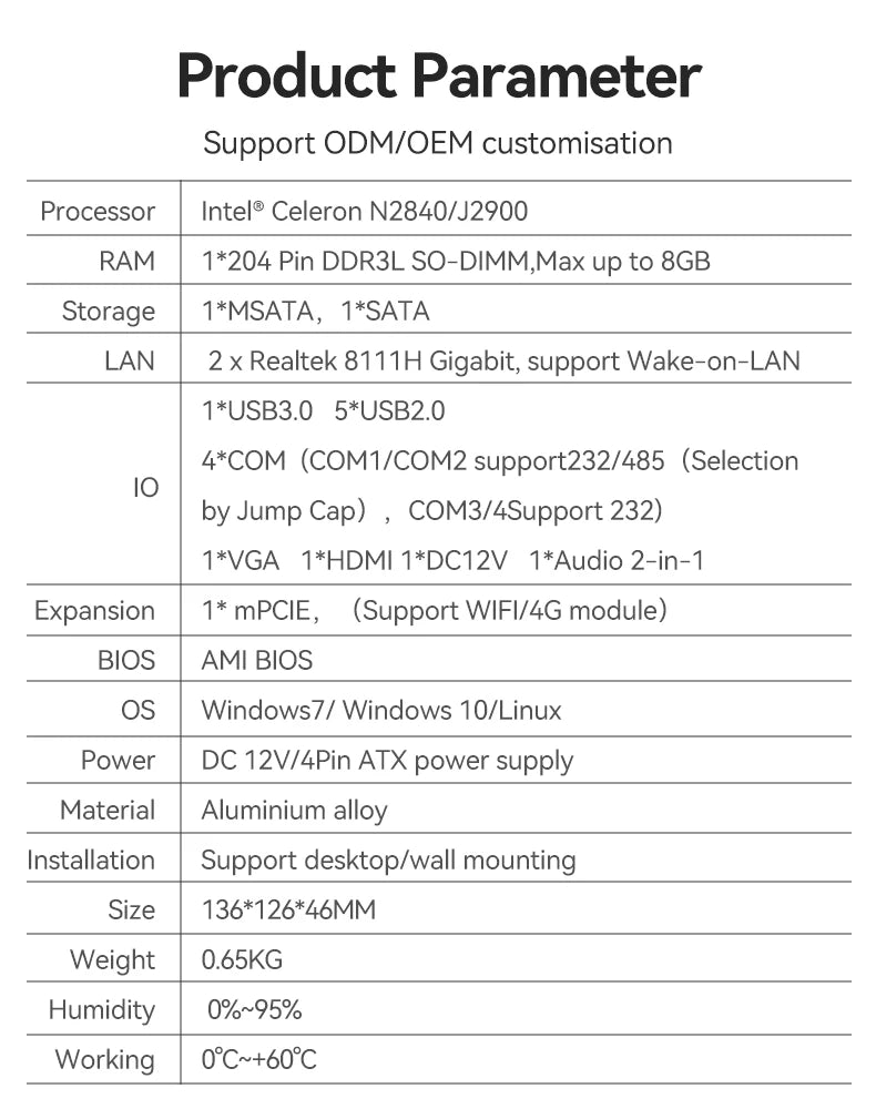 Helorpc Industrial Mini PC N2840/J2900 Support WIN10 LINUX with 2xGigabit LAN 5xUSB2.0 1xUSB3.0 4xDB9 COM 1xHDMI 1xVGA Computer