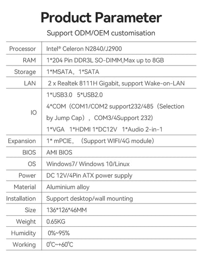 Helorpc Industrial Mini PC N2840/J2900 Support WIN10 LINUX with 2xGigabit LAN 5xUSB2.0 1xUSB3.0 4xDB9 COM 1xHDMI 1xVGA Computer