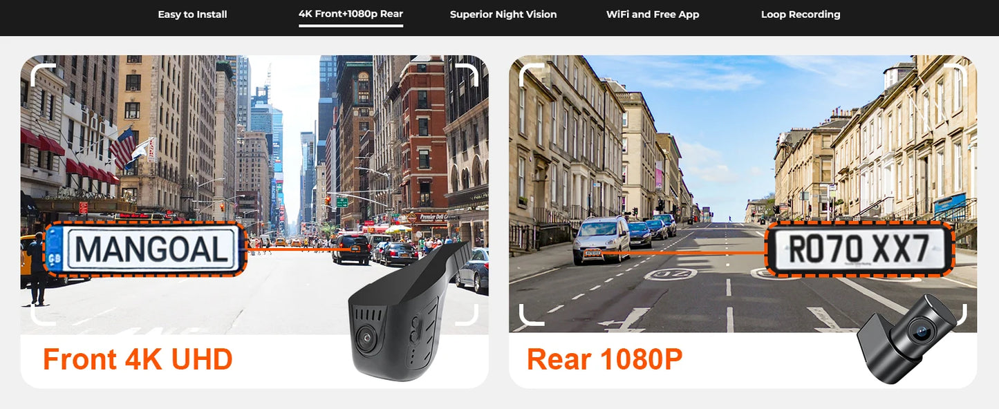 Mangoal 4K Dash Cam GPS WiFi & APP For Volkswagen Tiguan Gen2 AD BW Dash Car Camera 2018-2024 Plug and Play