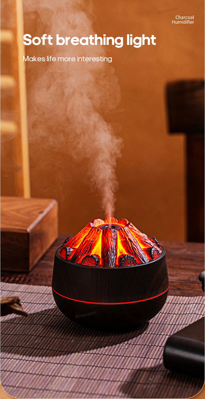 Simulated Campfire Air Humidifier Woodstove Fireplace Water Mist Diffuser Classic Woodgrain USB Ultra Sonic Mist Sprayer