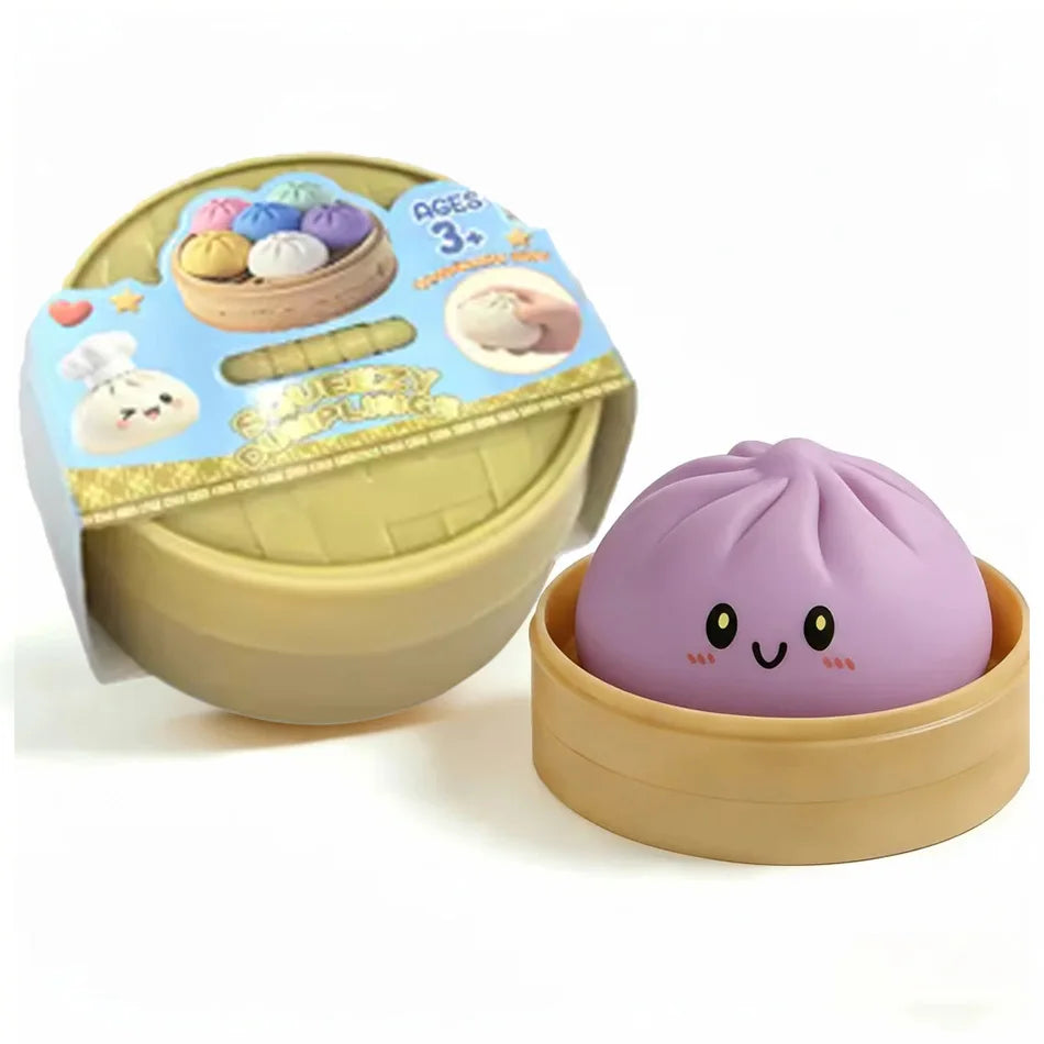 Colorful Dumpling Squishes Stress Balls Fidget Sensory Toys Simulation Food Squishies Bun with Steamer Squeeze Dough Ball Gifts