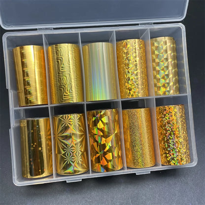 10 Patterns New Metal Nail Foils for Transfer Paper Stickers Floral Chameleon Nails Wraps DIY Water Marble Nail Art Decorations