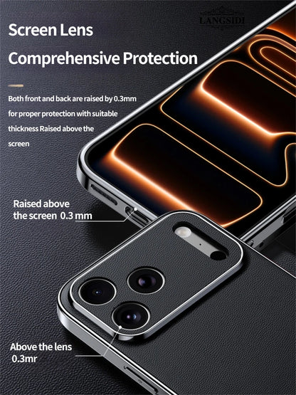 LANGSIDI Luxury Leather Phone Case for iPhone 17 16 15 Pro Max Air 17Pro 16Pro Full Lens Protection Back Cover