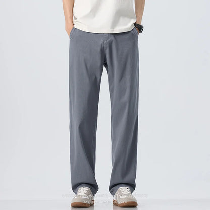 Summer Lyocell Fabric Ultra-thin Trousers Men's Loose Straight Cool Breathable Daily Sports Blue Casual Trousers Fashion Korean