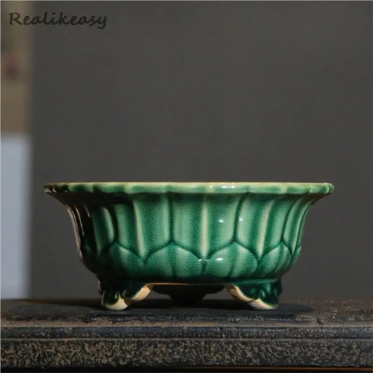 Chinese Style Purple Sand Flowerpot Home Desktop Ceramic Bonsai Pot Small Portable Handmade Succulent Glaze Flower Pots LC373