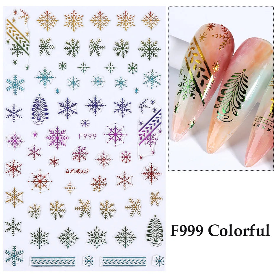 1PCS New Christmas Decorations 2023 New Year Nail Stickers Press on Nails Laser Snowflake Christmas Tree 3D Nail Decal