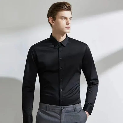 55-105KG Men's long sleeved elastic shirt, non ironing business dress, professional work attire, stand up collar shirt