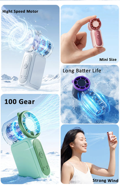 Portable Handheld Fan Mini Perosonal Hand Fan USB Rechargeable Outdoor Travel Hand Fan Digital Display Pocket Fan 100Gear