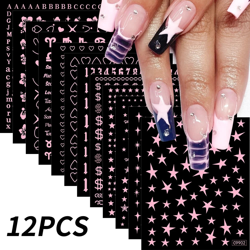 12pcs/set Cute Cartoon Dog/Cat Nail Art Stickers 3D Graffiti Black Cat Dog  Nail Decals 8*10cm Self-Adhesive Cartoon Nail Art Su