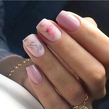 3d Nail Art Decals Watercolor Florals Purple Green Pink Flowers Leafs Fruit Adhesive Sliders Nail Stickers For Manicure