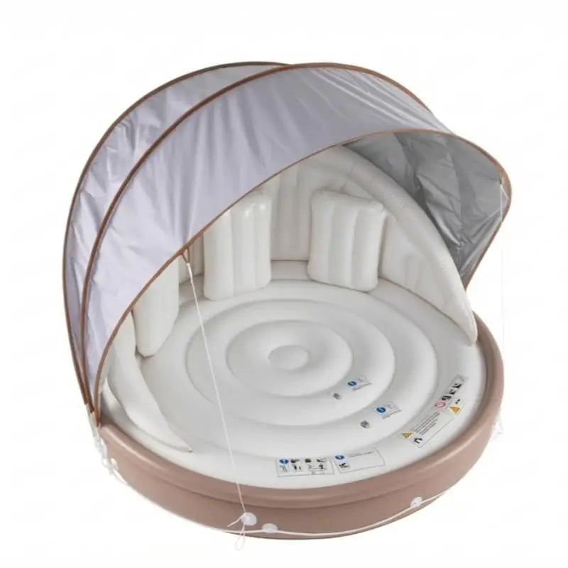 Inflatable Canopy Island Tanning Pool Lounger Float with Retractable Canopy