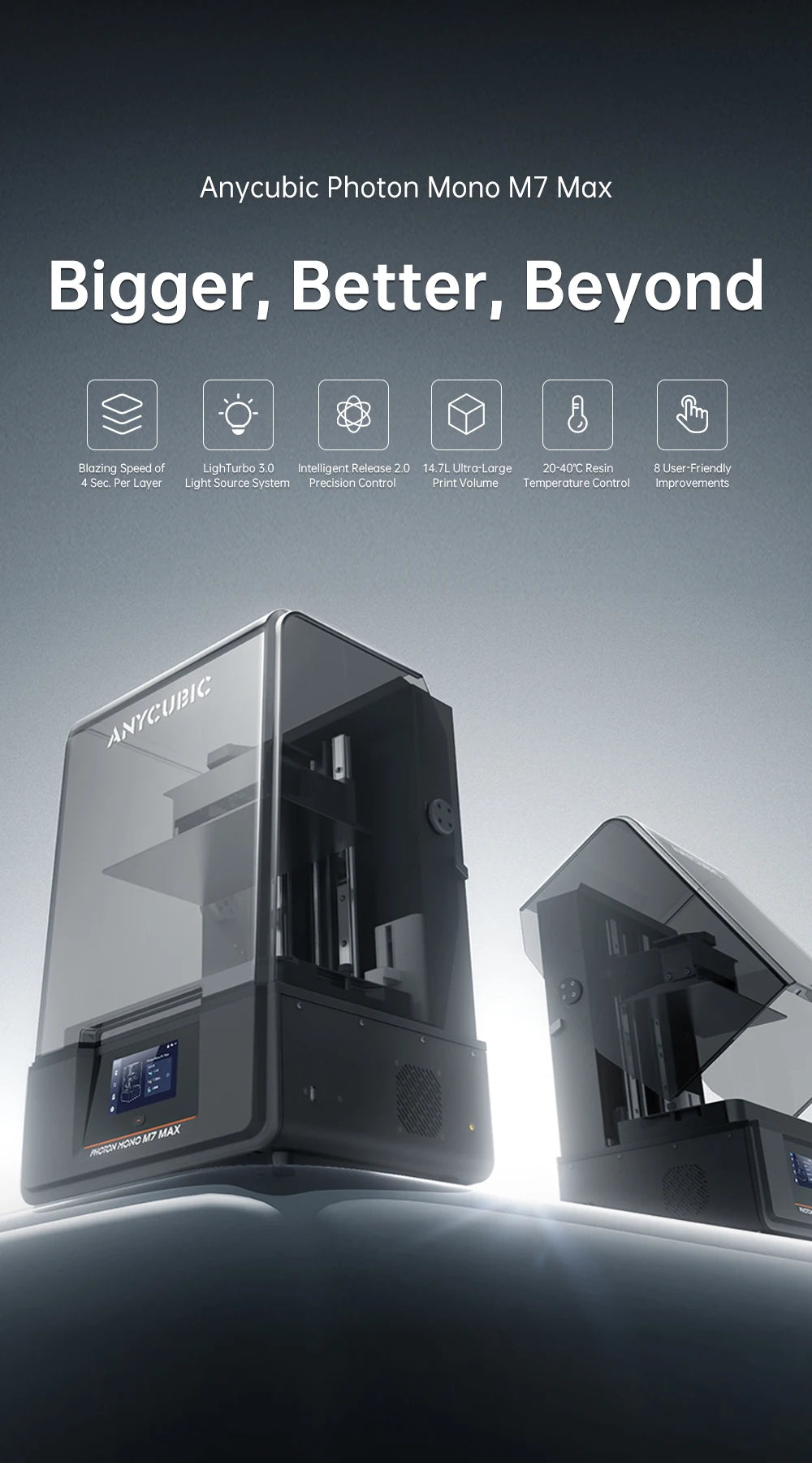 ANYCUBIC Photon Mono M7 Max 14.7L Ultra-Large Print Volume UV Resin 3D Printer Printing Size 298x168x300mm