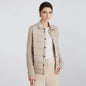 BC911 Polo Collar Spliced 100% Cashmere Long Sleeve Single Breasted White Goose Down Jacket for Women