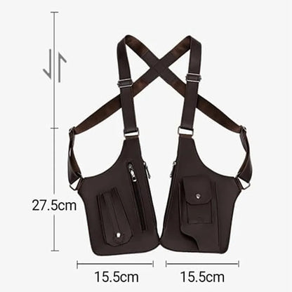 Double Shoulder Strap Multi-Pocket Outdoor Anti-Theft Tactical Fishing Bag Waterproof PU Multi-Purpose Men's Crossbody Bags